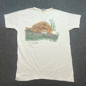 Harlequin National Wildlife Federation T Shirt OSFA Mens White 1988 Lion Graphic